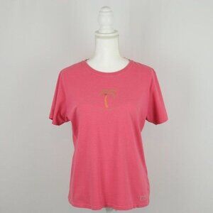 Life Is Good Women's Medium Pink Palm Tree Graphic Crewneck Short Sleeve Tee